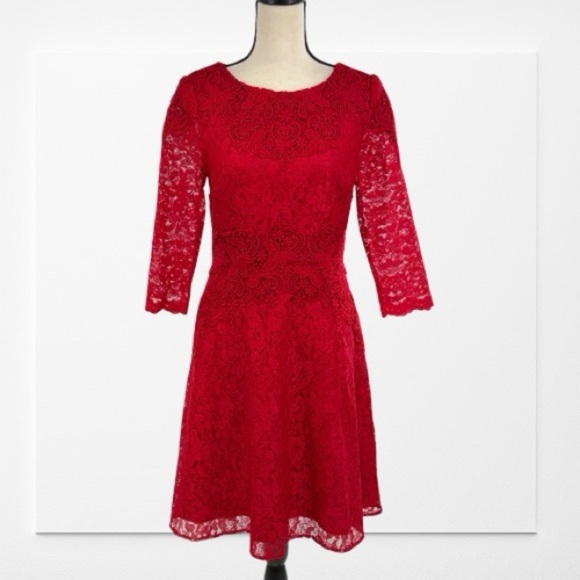 Antonio Melani Red Lace Fit & Flare Dress – Size 4 - Picture 13 of 14